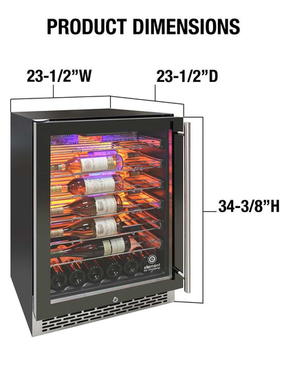 Vinotemp 188 Bottle Single-Zone Wine Cooler, 3 Color Backlit Lighting, Black Body, Stainless Steel Door