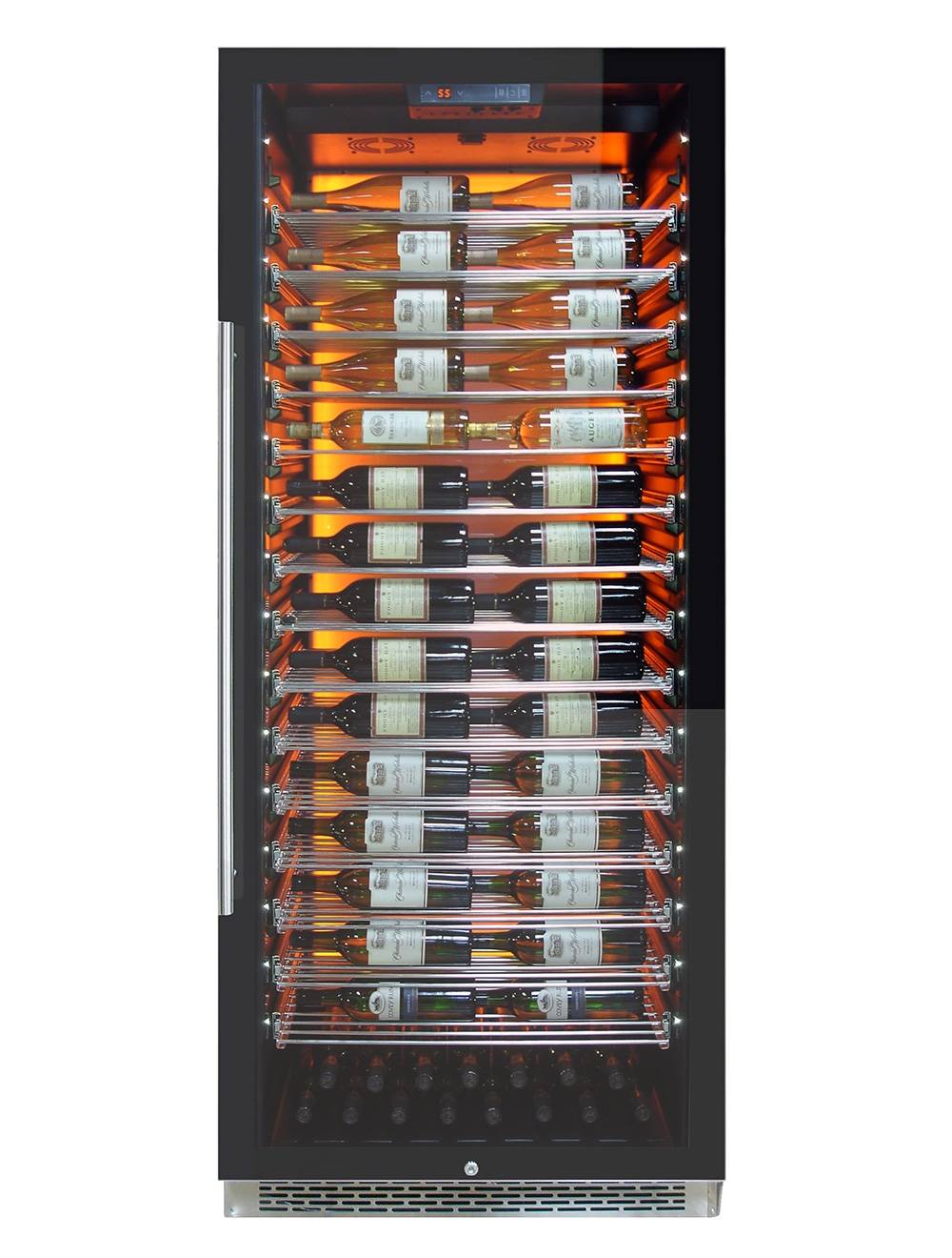 Vinotemp 188 Bottle Single-Zone Wine Cooler, 3 Color Backlit Lighting, Black Body, Stainless Steel Door (Left Hinge)