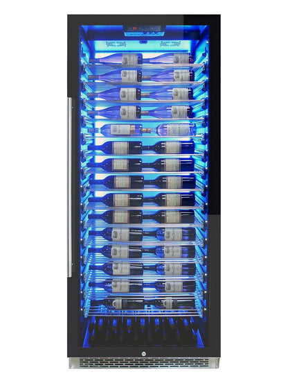 Vinotemp 188 Bottle Single-Zone Wine Cooler, 3 Color Backlit Lighting, Black Body, Stainless Steel Door (Left Hinge)