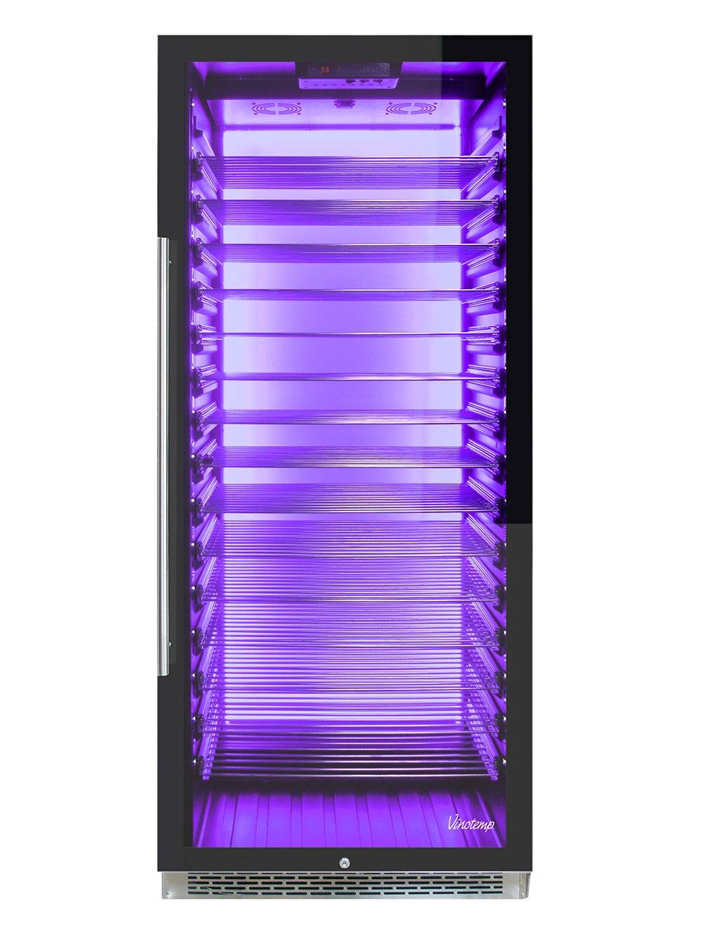 Vinotemp 188 Bottle Single-Zone Wine Cooler, 3 Color Backlit Lighting, Black Body, Stainless Steel Door (Left Hinge)