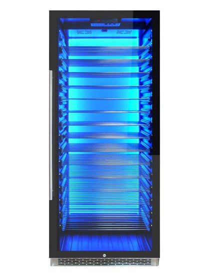 Vinotemp 188 Bottle Single-Zone Wine Cooler, 3 Color Backlit Lighting, Black Body, Stainless Steel Door (Left Hinge)