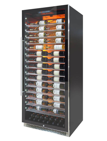 Vinotemp 188 Bottle Single-Zone Wine Cooler, 3 Color Backlit Lighting, Black Body, Stainless Steel Door (Left Hinge)