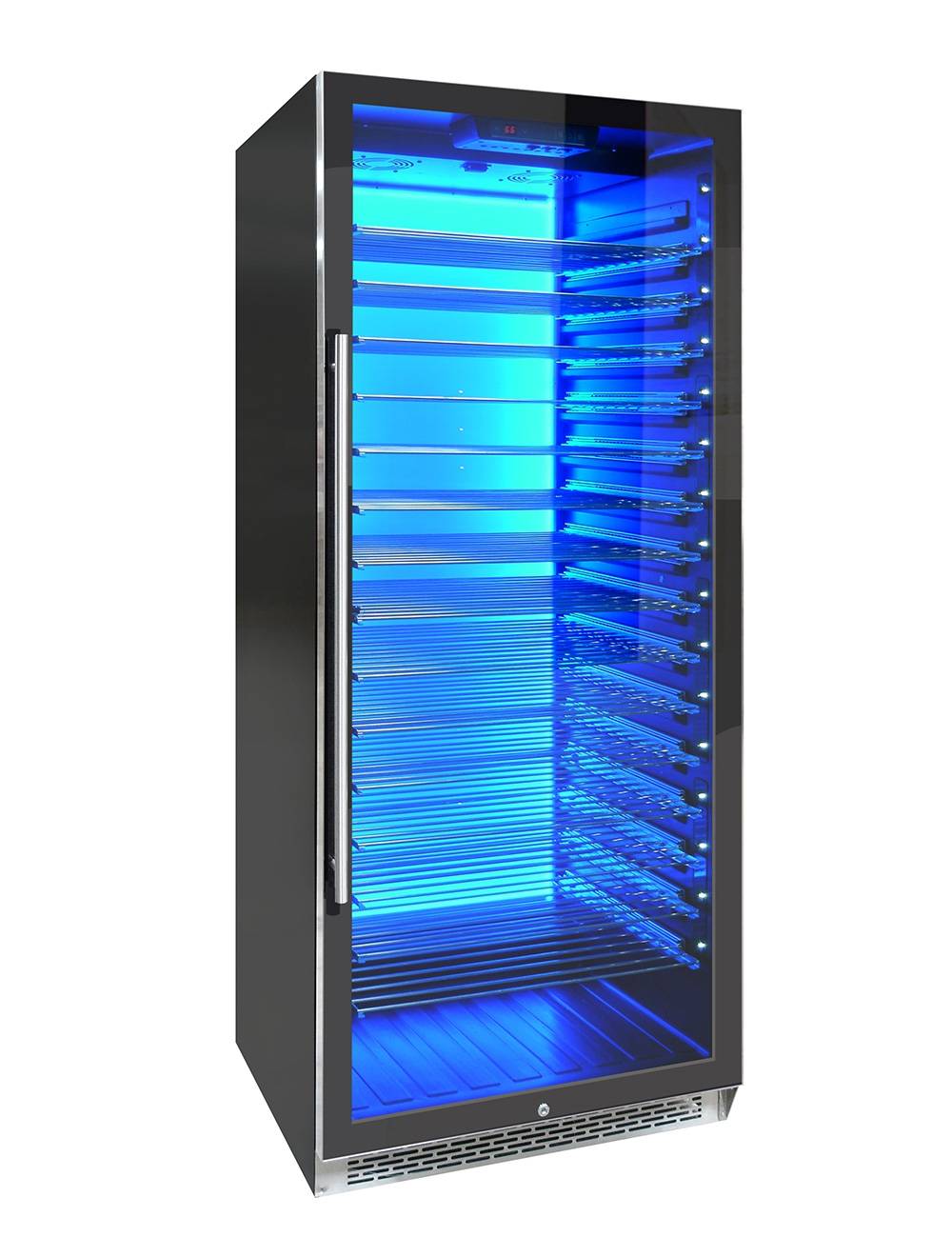 Vinotemp 188 Bottle Single-Zone Wine Cooler, 3 Color Backlit Lighting, Black Body, Stainless Steel Door (Left Hinge)