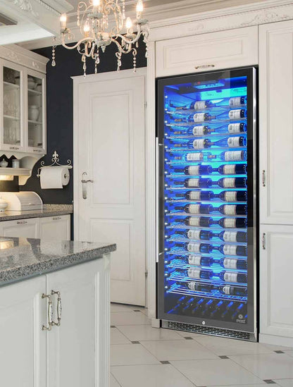 Vinotemp 188 Bottle Single-Zone Wine Cooler, 3 Color Backlit Lighting, Black Body, Stainless Steel Door (Left Hinge)