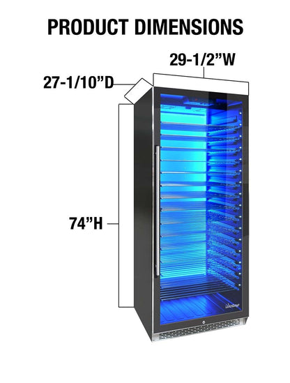 Vinotemp 188 Bottle Single-Zone Wine Cooler, 3 Color Backlit Lighting, Black Body, Stainless Steel Door (Left Hinge)