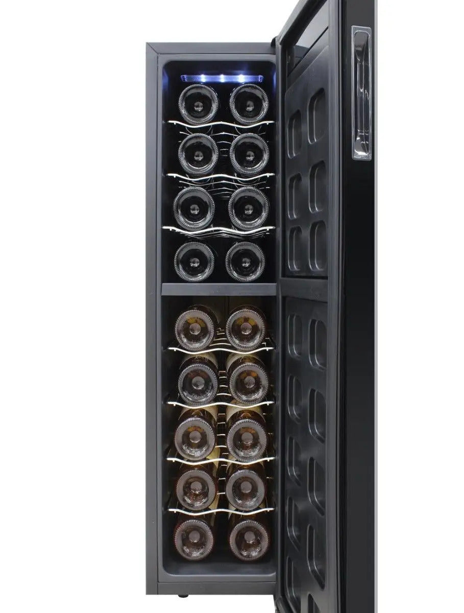 Vinotemp 18 Bottle Dual-Zone Thermoelectric Wine Cooler,Corkscrew Door Design, Mirrored Design