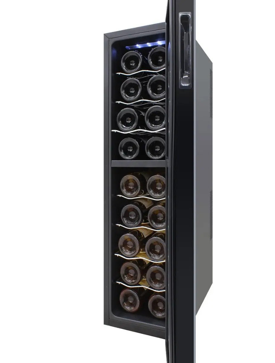 Vinotemp 18 Bottle Dual-Zone Thermoelectric Wine Cooler,Corkscrew Door Design, Mirrored Design