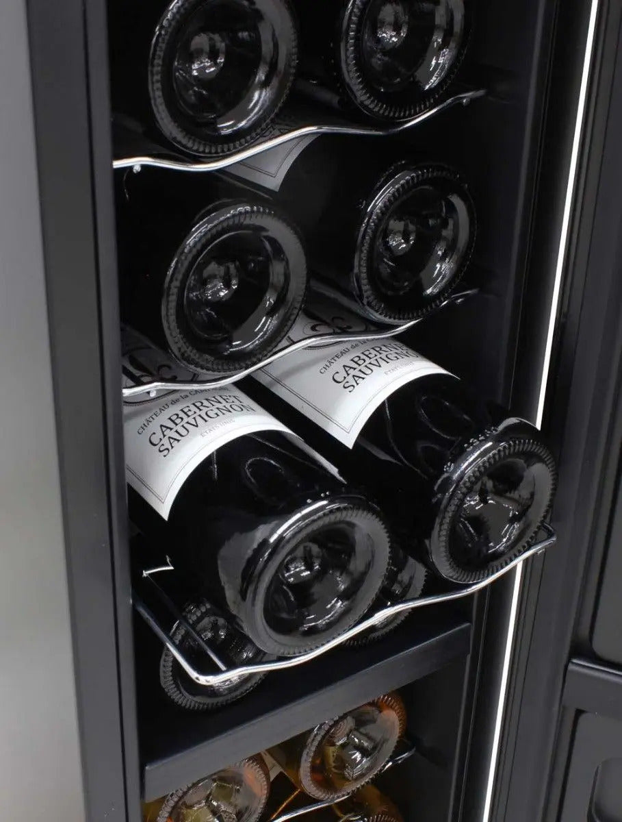 Vinotemp 18 Bottle Dual-Zone Thermoelectric Wine Cooler,Corkscrew Door Design, Mirrored Design