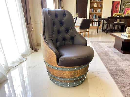 Luxury Whiskey & Wine Barrel Captain Chair with Hidden Safe (October Pre-Order)
