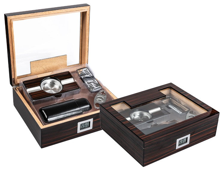 Prestige Import Group 75 Ct. Cherry Ebony Lacquer Gift Set w/ External Digital Hygrometer