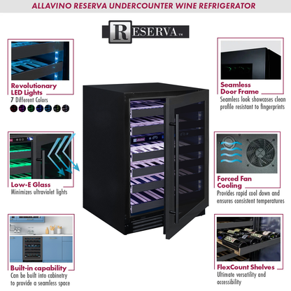 Allavino Reserva Series 50 Bottle Dual Zone Undercounter Wine Cooler Refrigerator with Black Stainless Steel Door - Right Hinge