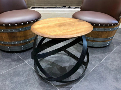 Whiskey & Wine Barrel Stave Lounge Chair Pair — Solid Oak, Hidden Storage
