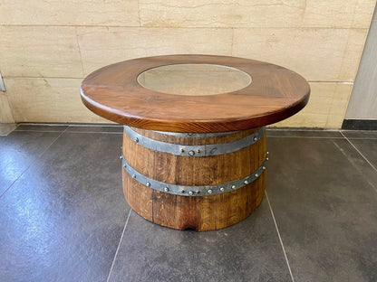 Wine Barrel Full Round Coffee Table Set with 2 Chairs - Rustic Whiskey Barrel Furniture Set - Handmade Solid Oak - Free Shipping