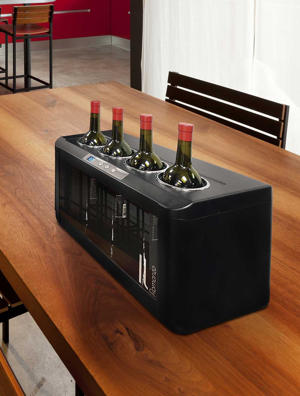 Vinotemp Il Romanzo 4-Bottle Open Wine Cooler, Black