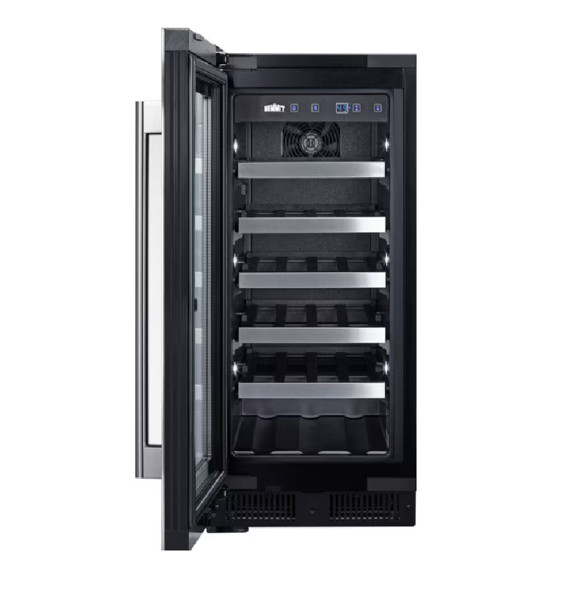 Summit Appliance 15 inch Undercounter Wine Cooler with Wood Racks, Single Temperature Zone & 23-Bottle Capacity - Stainless Steel