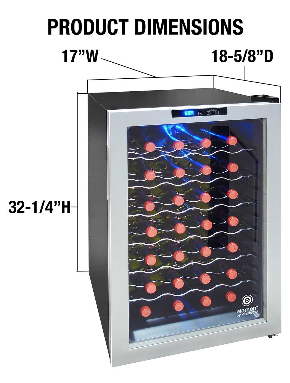 Vinotemp 28 Bottle Wine Cooler, Silver