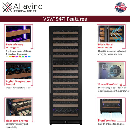 Allavino Reserva Series 317 Bottle Three Zone Tall Side-by-Side Wine Refrigerators with Black Metal Doors