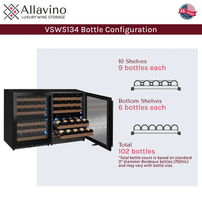 Allavino Reserva Series 102 Bottle Four Zone Built-in Luxury Wine Refrigerator with Black Metal Doors - Side-by-Side