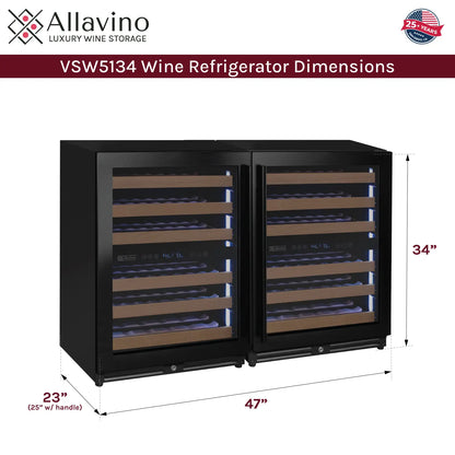 Allavino Reserva Series 102 Bottle Four Zone Built-in Luxury Wine Refrigerator with Black Metal Doors - Side-by-Side