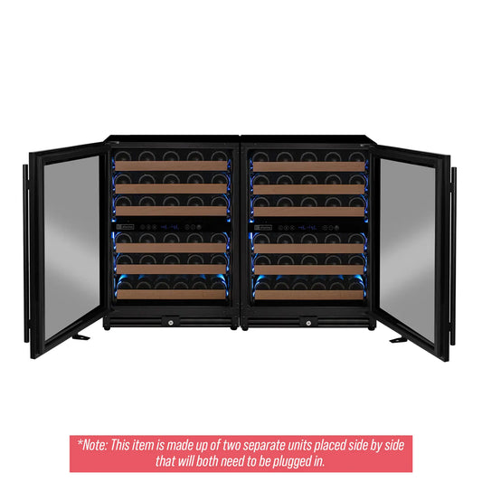 Allavino Reserva Series 102 Bottle Four Zone Built-in Luxury Wine Refrigerator with Black Metal Doors - Side-by-Side