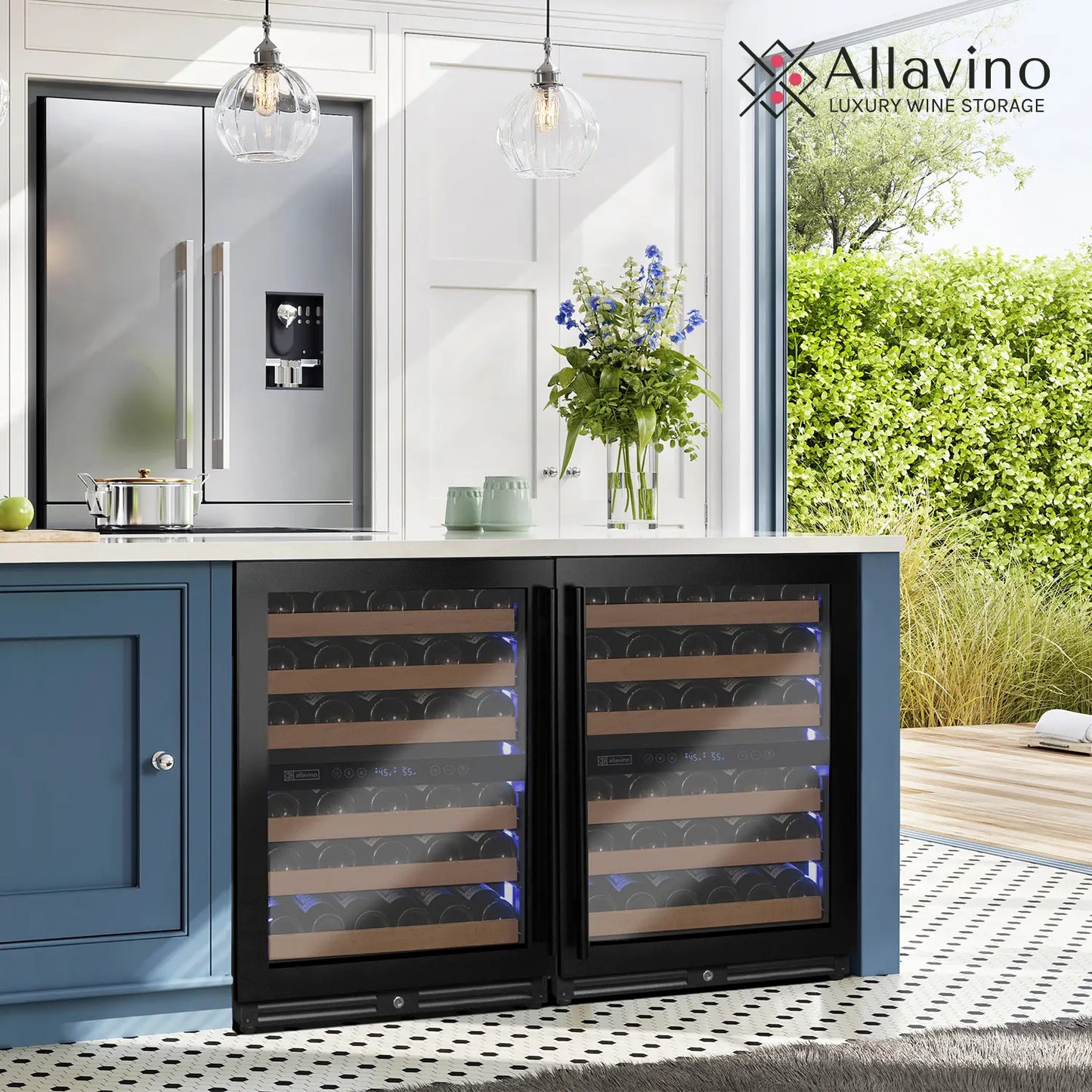 Allavino Reserva Series 102 Bottle Four Zone Built-in Luxury Wine Refrigerator with Black Metal Doors - Side-by-Side