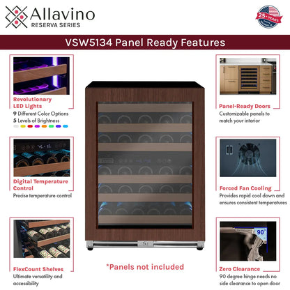 Allavino Reserva Series 102 Bottle Four Zone Undercounter Wine Refrigerator Cooler with Panel Ready Overlay Doors - Side-by-Side