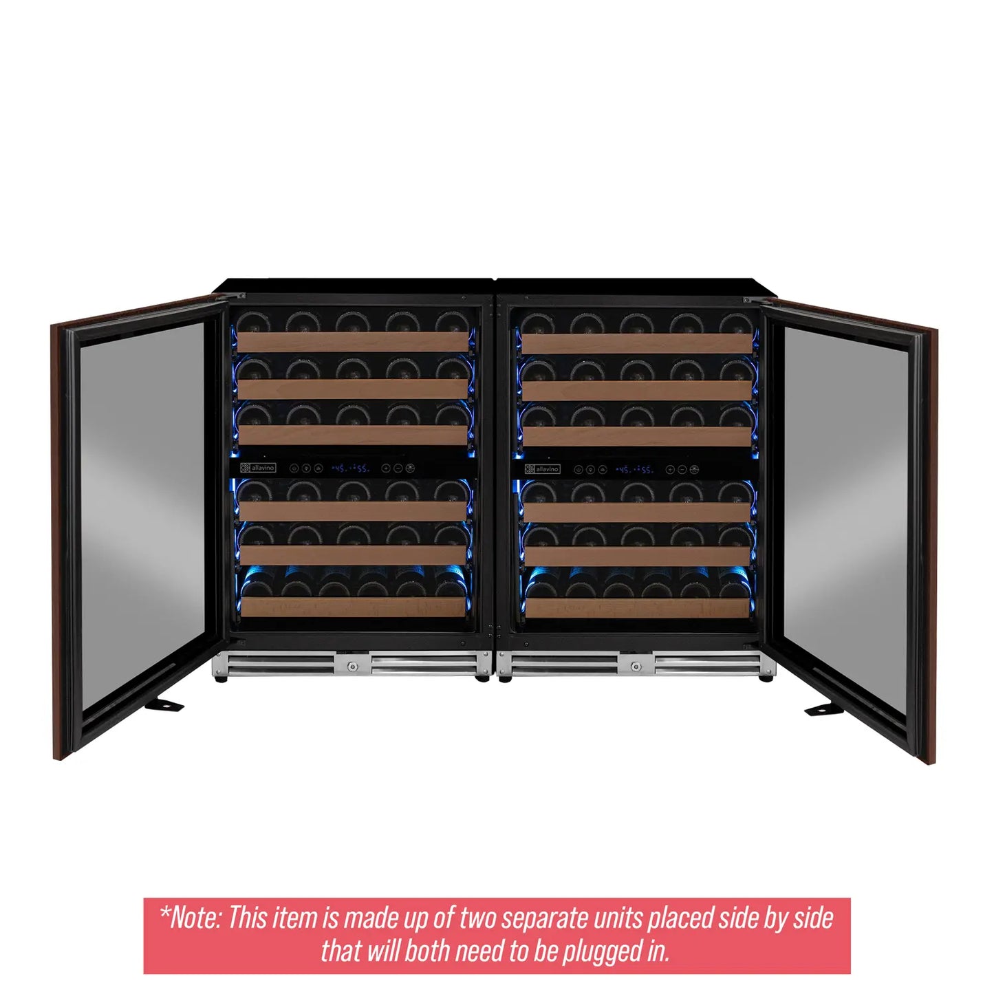 Allavino Reserva Series 102 Bottle Four Zone Undercounter Wine Refrigerator Cooler with Panel Ready Overlay Doors - Side-by-Side