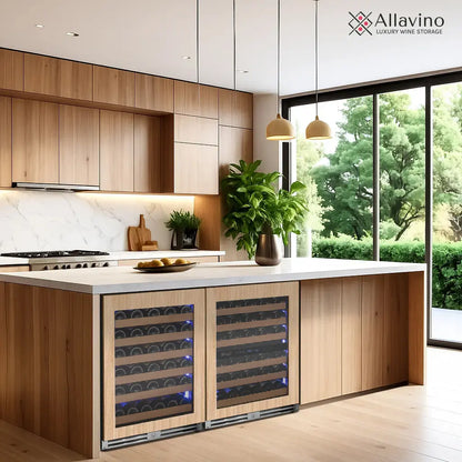 Allavino Reserva Series 102 Bottle Four Zone Undercounter Wine Refrigerator Cooler with Panel Ready Overlay Doors - Side-by-Side