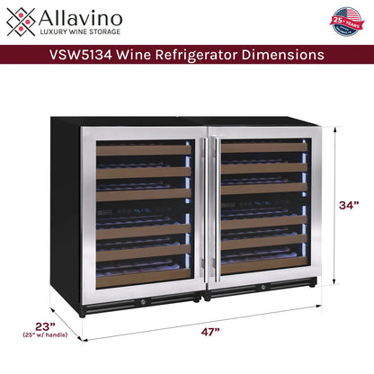 Allavino Reserva Series 102 Bottle Four Zone Built-in Luxury Wine Refrigerator with Stainless Steel Doors - Side-by-Side