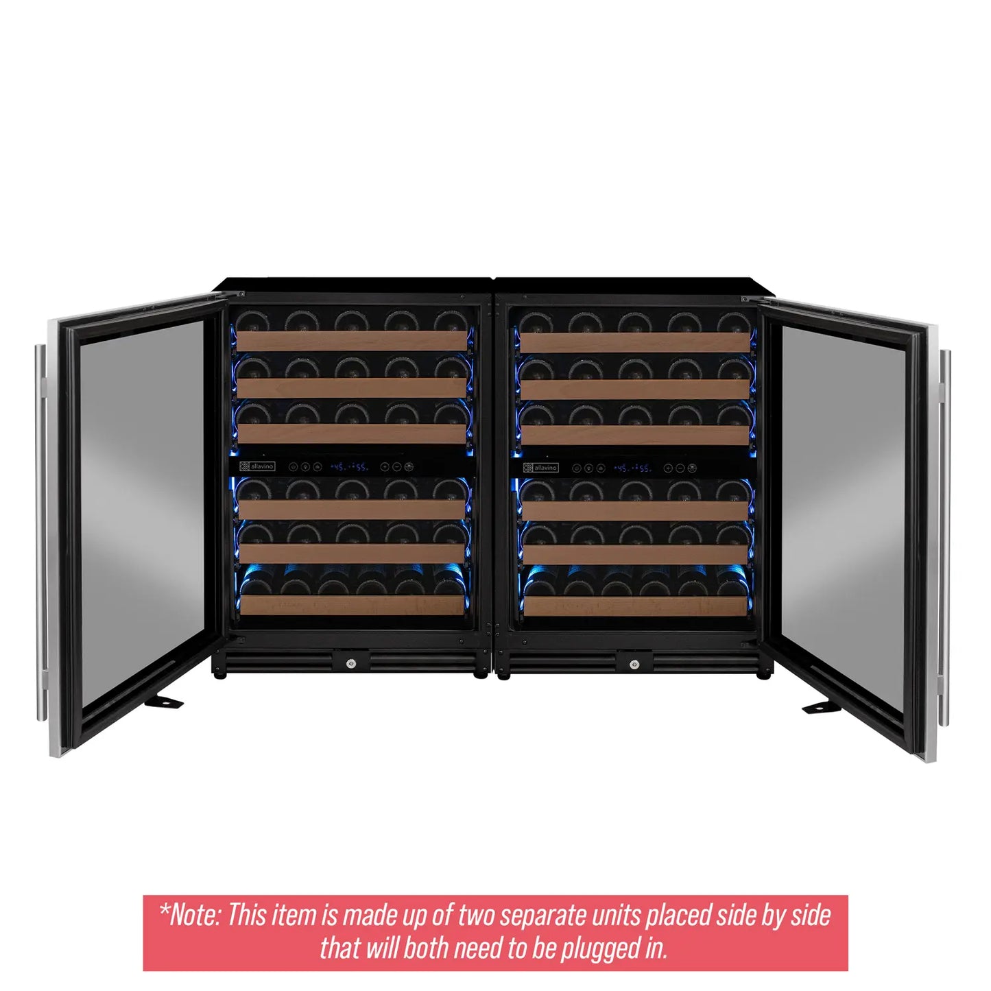 Allavino Reserva Series 102 Bottle Four Zone Built-in Luxury Wine Refrigerator with Stainless Steel Doors - Side-by-Side