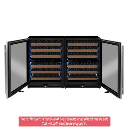 Allavino Reserva Series 102 Bottle Four Zone Built-in Luxury Wine Refrigerator with Stainless Steel Doors - Side-by-Side