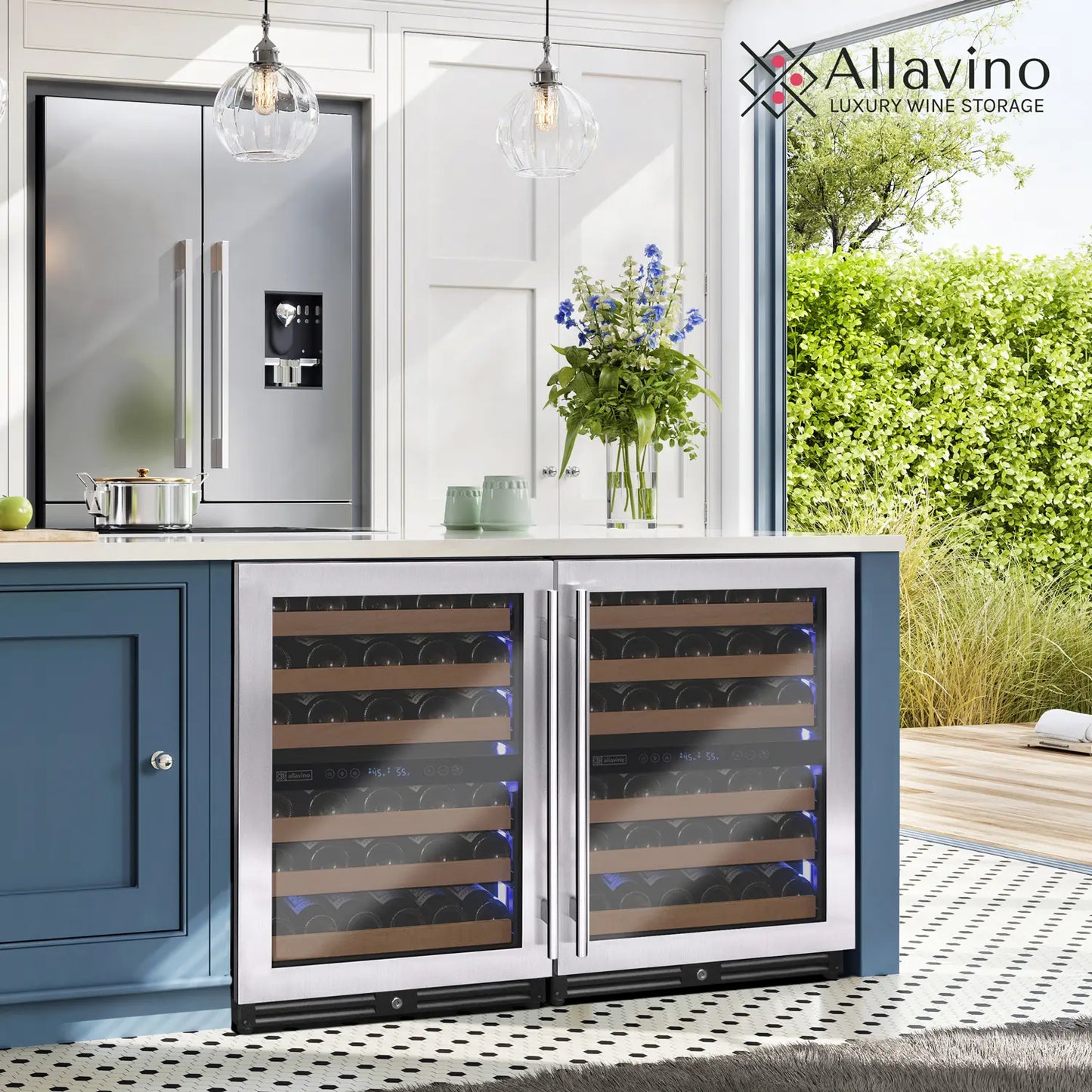 Allavino Reserva Series 102 Bottle Four Zone Built-in Luxury Wine Refrigerator with Stainless Steel Doors - Side-by-Side