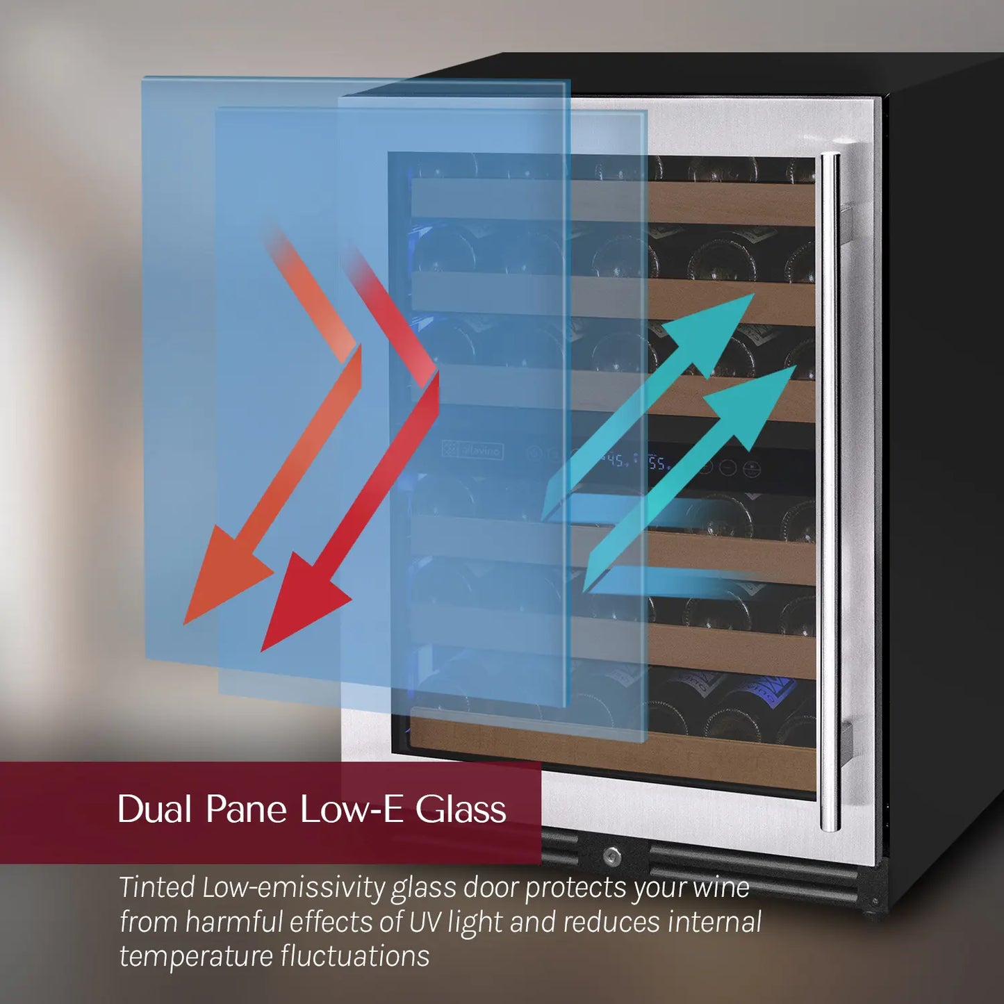 Allavino Reserva Series 102 Bottle Four Zone Built-in Luxury Wine Refrigerator with Stainless Steel Doors - Side-by-Side