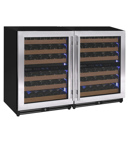 Allavino Reserva Series 102 Bottle Four Zone Built-in Luxury Wine Refrigerator with Stainless Steel Doors - Side-by-Side