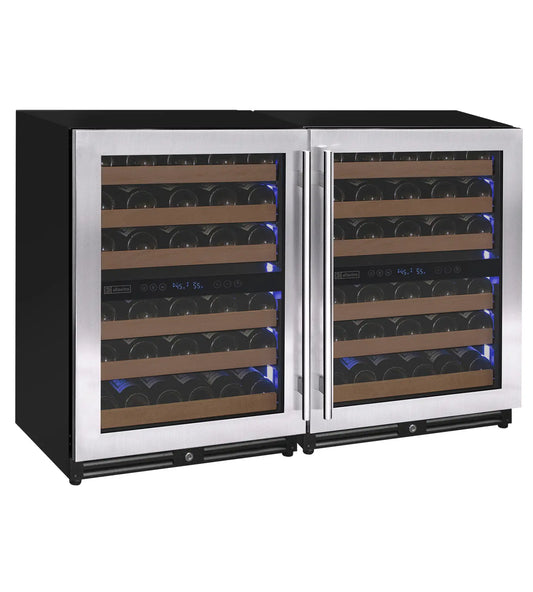 Allavino Reserva Series 102 Bottle Four Zone Built-in Luxury Wine Refrigerator with Stainless Steel Doors - Side-by-Side