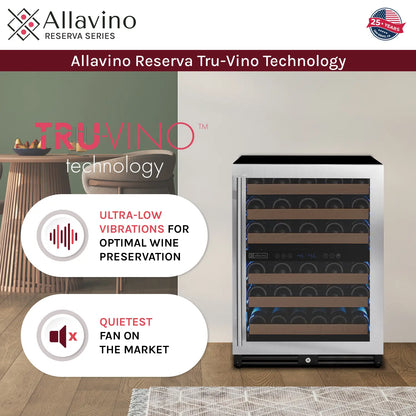Allavino Reserva Series 102 Bottle Four Zone Built-in Luxury Wine Refrigerator with Stainless Steel Doors - Side-by-Side
