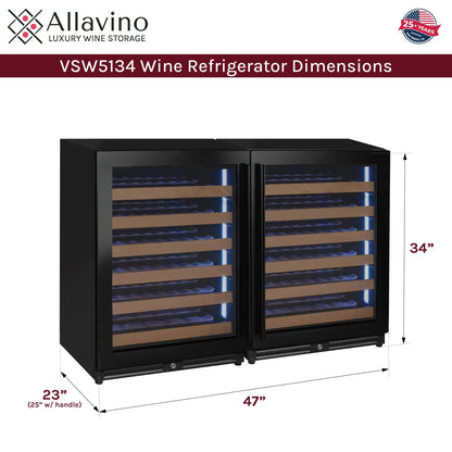 Allavino Reserva Series 102 Bottle Dual Zone Built-in Luxury Wine Refrigerator with Black Metal Doors - Side-by-Side