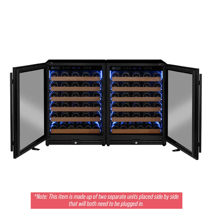 Allavino Reserva Series 102 Bottle Dual Zone Built-in Luxury Wine Refrigerator with Black Metal Doors - Side-by-Side