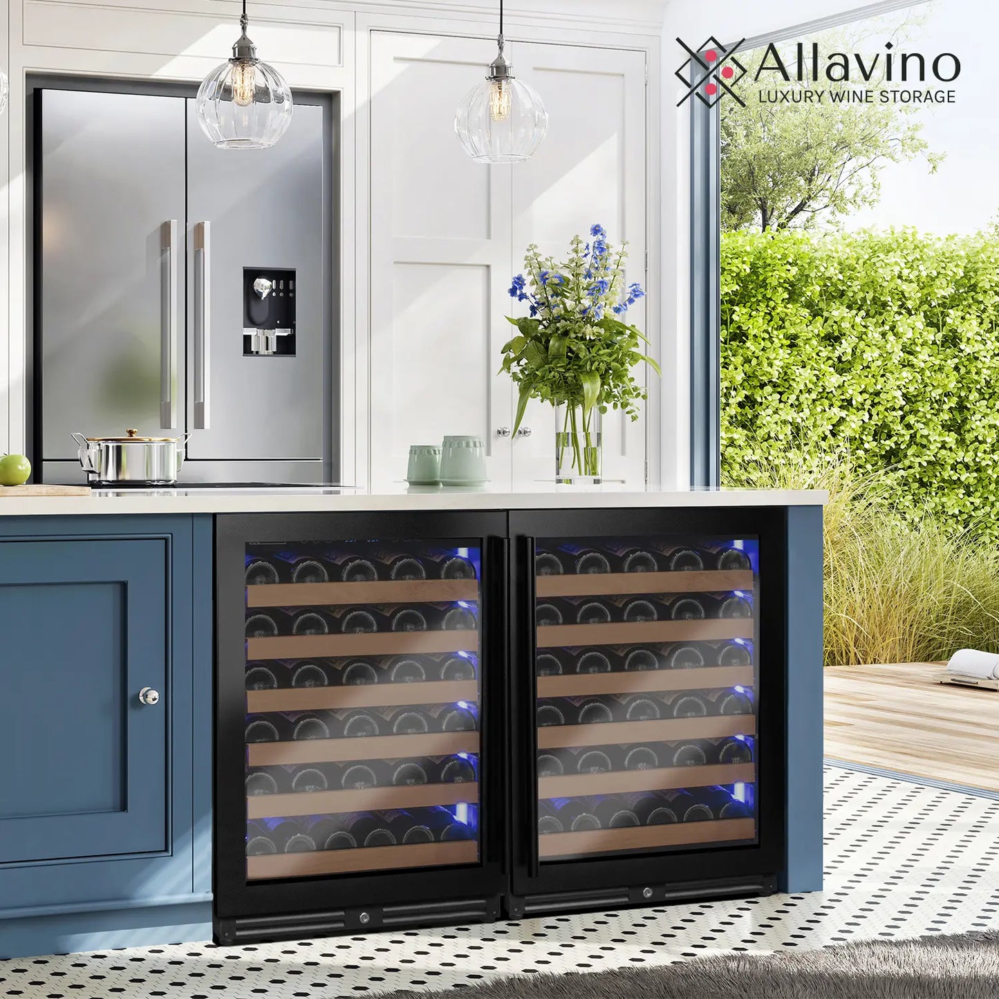 Allavino Reserva Series 102 Bottle Dual Zone Built-in Luxury Wine Refrigerator with Black Metal Doors - Side-by-Side
