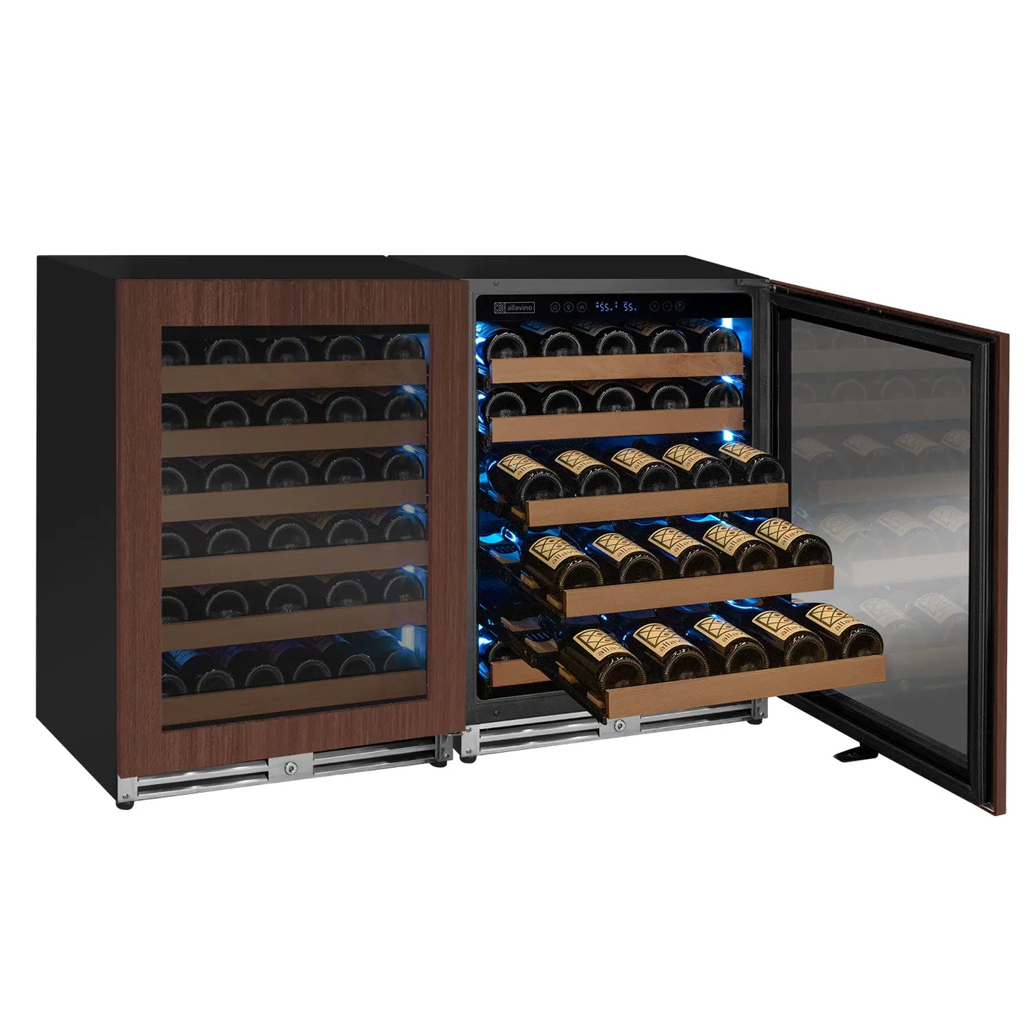 Allavino Reserva Series 102 Bottle Dual Zone Built-in Luxury Wine Refrigerator with Panel Ready Overlay Doors - Side-by-Side