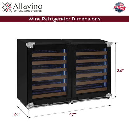 Allavino Reserva Series 102 Bottle Dual Zone Built-in Luxury Wine Refrigerator with Panel Ready Overlay Doors - Side-by-Side