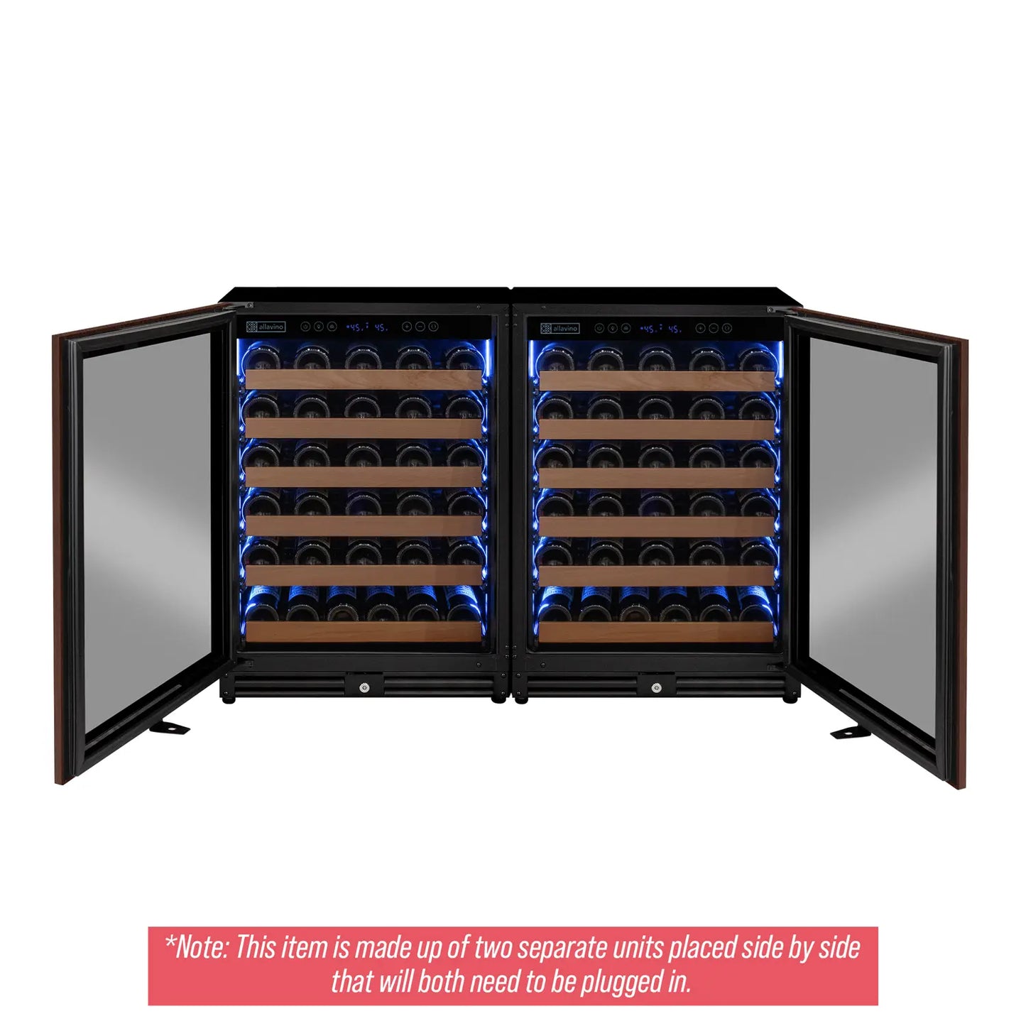 Allavino Reserva Series 102 Bottle Dual Zone Built-in Luxury Wine Refrigerator with Panel Ready Overlay Doors - Side-by-Side