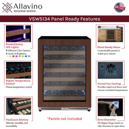 Allavino Reserva Series 102 Bottle Dual Zone Built-in Luxury Wine Refrigerator with Panel Ready Overlay Doors - Side-by-Side