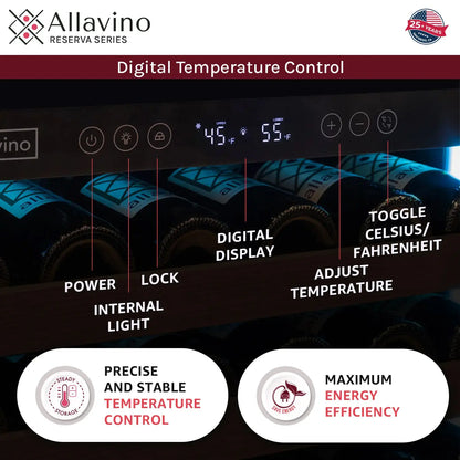 Allavino Reserva Series 102 Bottle Dual Zone Built-in Luxury Wine Refrigerator with Panel Ready Overlay Doors - Side-by-Side