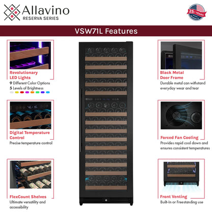 Allavino Reserva Series 344 Bottle Four Zone Built-In Side-by-Side Wine Refrigerators with Black Metal Doors