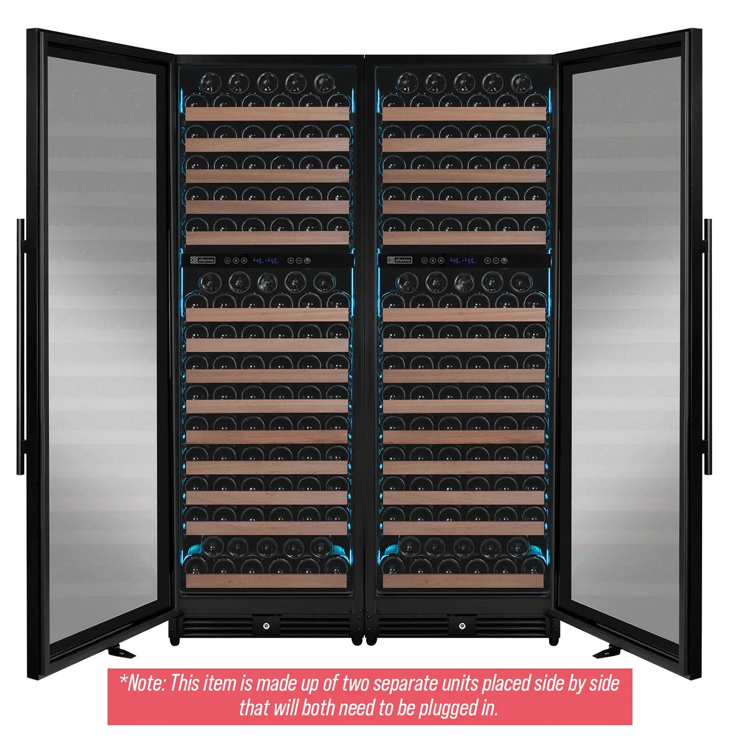 Allavino Reserva Series 344 Bottle Four Zone Built-In Side-by-Side Wine Refrigerators with Black Metal Doors