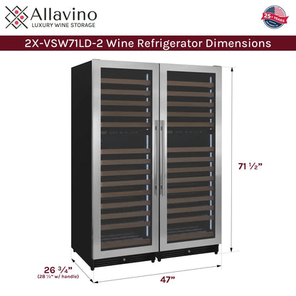Allavino Reserva Series 344 Bottle Four Zone Built-In Side-by-Side Wine Refrigerators with Stainless Steel Doors