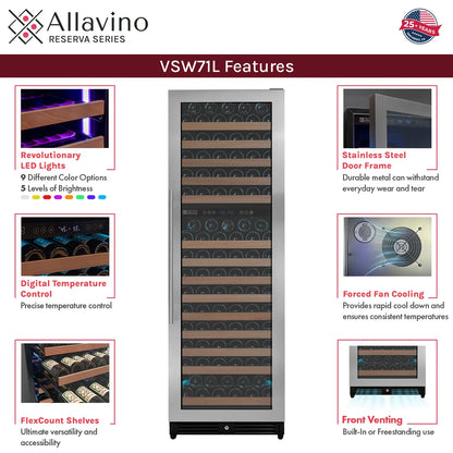 Allavino Reserva Series 344 Bottle Four Zone Built-In Side-by-Side Wine Refrigerators with Stainless Steel Doors