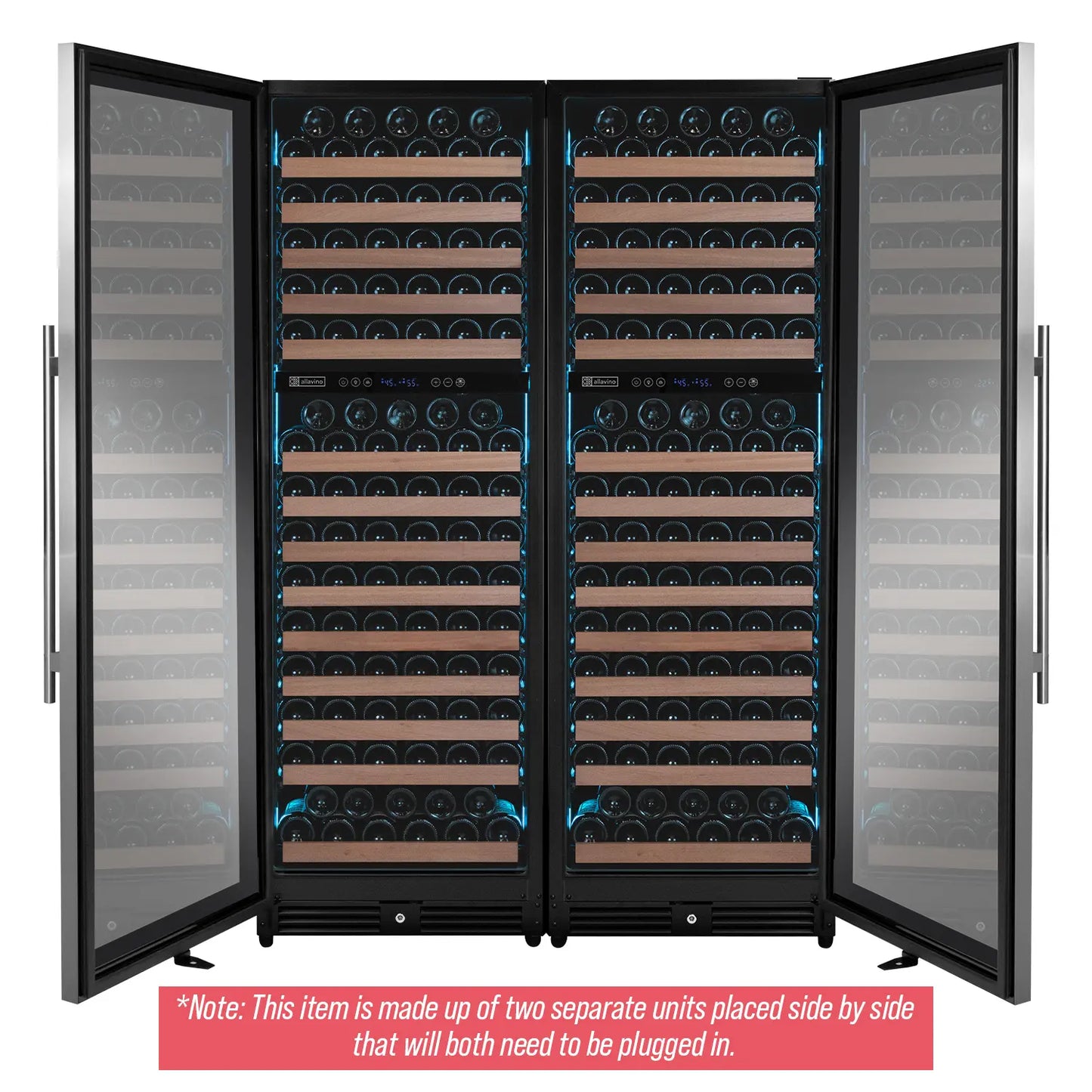 Allavino Reserva Series 344 Bottle Four Zone Built-In Side-by-Side Wine Refrigerators with Stainless Steel Doors