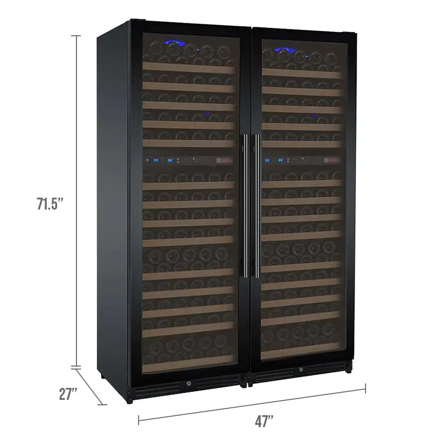 Allavino FlexCount Series 344 Bottle Four Zone Tall Side-by-Side Wine Refrigerators with Black Doors